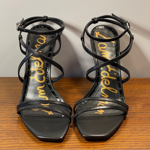 NWT | Sam Edelman Leanne Black Leather Ankle Strap Sandal Stiletto Heel - Picture 4 of 16